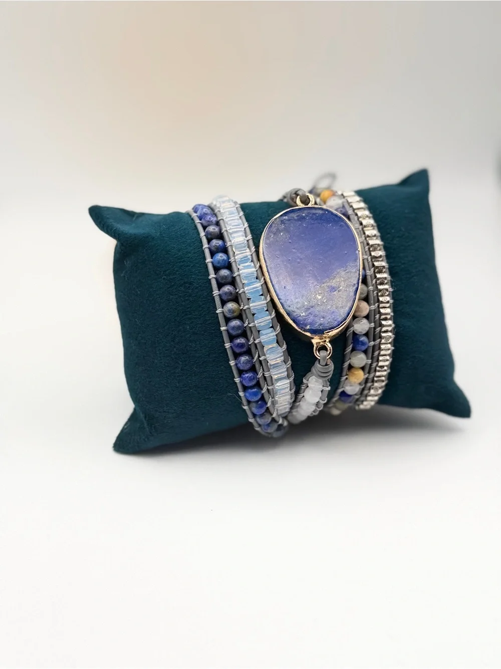 Artisan Lapis Blue Multi-Row Beaded Wrap Bracelet - Picture 10 of 10